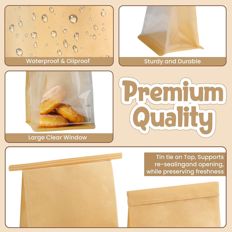 HONKID Cookie Bags with Seal, 50 Pack 3.9x3.1x8.2 Inches Small Bakery Bags with Window Tin Tie Tab Lock Resealable Cookie Gift Bags for Cookies Donut Baked Goods Packaging - Image 3